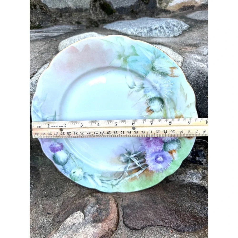 Antique C.T. Germany Hand Painted Thistle Porcelain Plate Scalloped Gold Rim 9